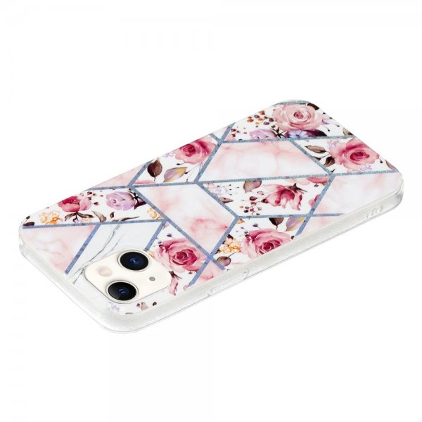 iPhone 15 Plus Skal Marmormönster Rosor Rosa