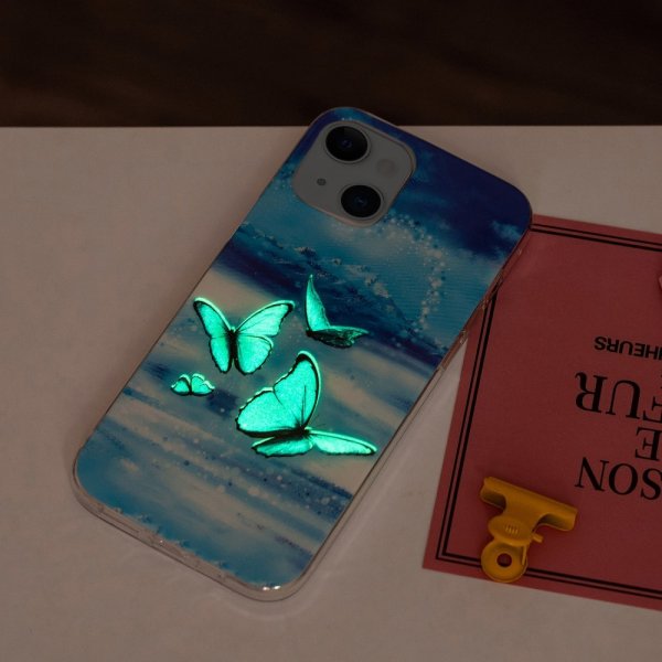 iPhone 15 Plus Skal Motiv Blåa Fjärilar