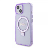 Guess iPhone 15 Plus Skal Ring Stand Glitter MagSafe Lila