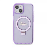 Guess iPhone 15 Plus Skal Ring Stand Glitter MagSafe Lila