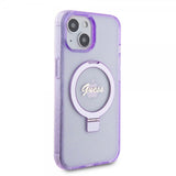 Guess iPhone 15 Plus Skal Ring Stand Glitter MagSafe Lila