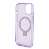 Guess iPhone 15 Plus Skal Ring Stand Glitter MagSafe Lila