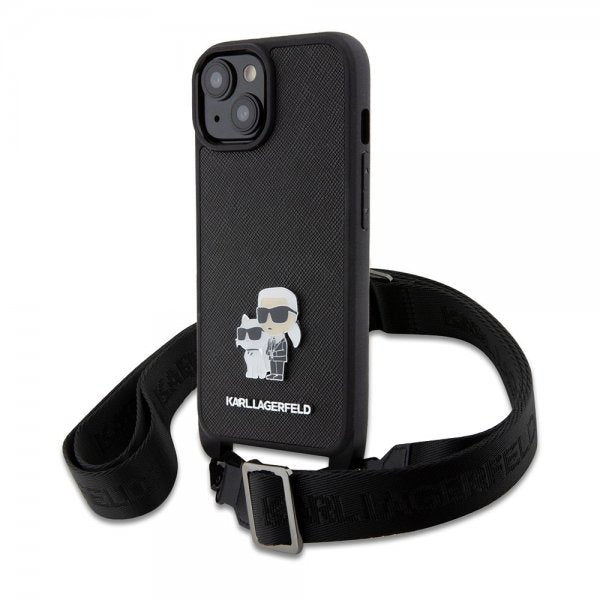 Karl Lagerfeld iPhone 15 Plus Skal Saffiano Karl & Choupette Crossbody Svart