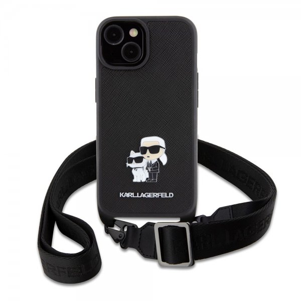 Karl Lagerfeld iPhone 15 Plus Skal Saffiano Karl & Choupette Crossbody Svart