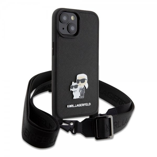 Karl Lagerfeld iPhone 15 Plus Skal Saffiano Karl & Choupette Crossbody Svart