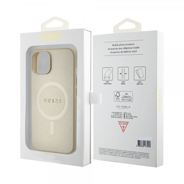 Guess iPhone 15 Plus Skal Saffiano MagSafe Beige