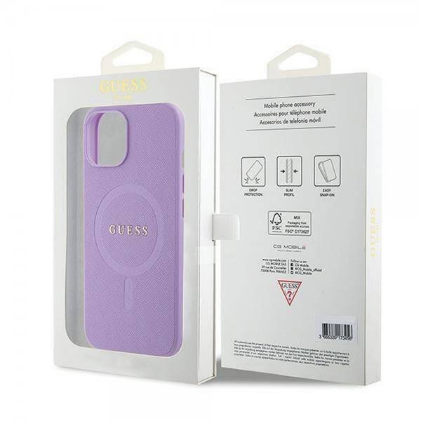 Guess iPhone 15 Plus Skal Saffiano MagSafe Lila