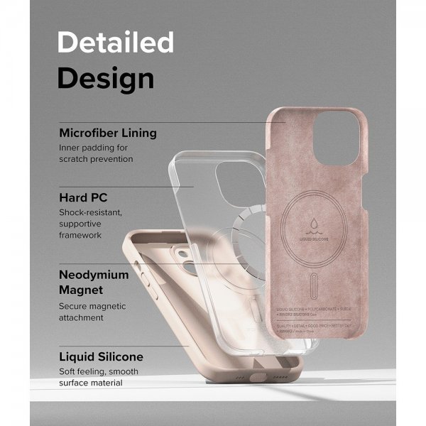 Ringke iPhone 15 Plus Skal Silicone Magnetic Pink Sand