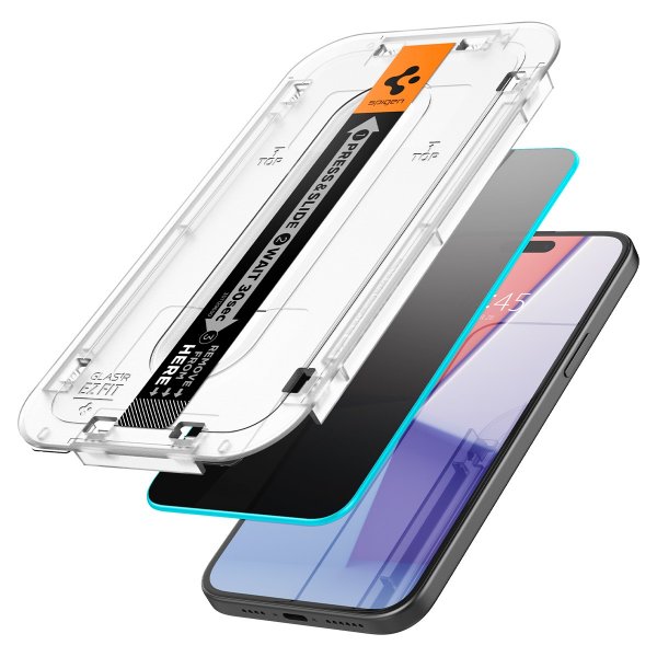 Spigen iPhone 15 Plus Skärmskydd GLAS.tR EZ Fit Privacy 2-pack