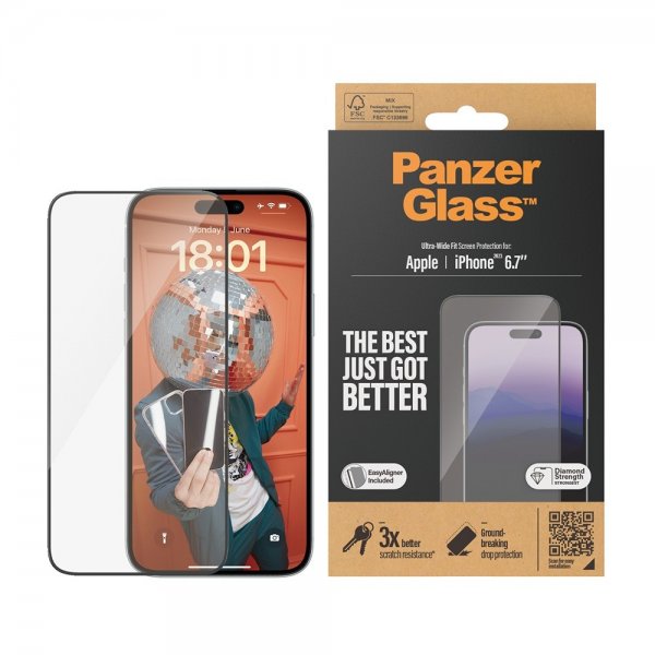 PanzerGlass iPhone 15 Plus Skärmskydd Ultra-Wide Fit EasyAligner