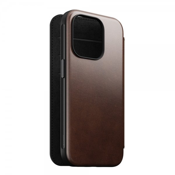 Nomad iPhone 15 Pro Fodral Modern Leather Folio Horween Rustic Brown