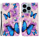 iPhone 15 Pro Fodral Motiv Lila Blommor Blåa Fjärilar