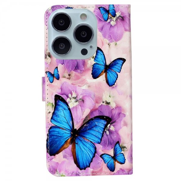 iPhone 15 Pro Fodral Motiv Lila Blommor Blåa Fjärilar