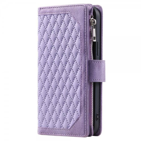 iPhone 15 Pro Fodral Rombmönster Dragkedja Lila