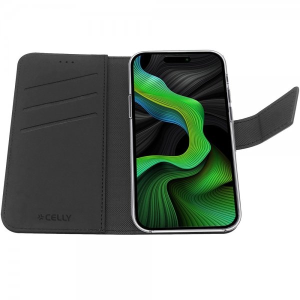 Celly iPhone 15 Pro Fodral Wally Wallet Case Svart