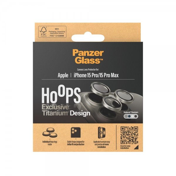 PanzerGlass iPhone 15 Pro/iPhone 15 Pro Max Kameraskydd Hoops Natural Titanium