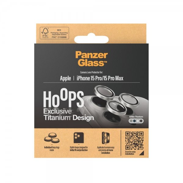 PanzerGlass iPhone 15 Pro/iPhone 15 Pro Max Kameraskydd Hoops White Titanium