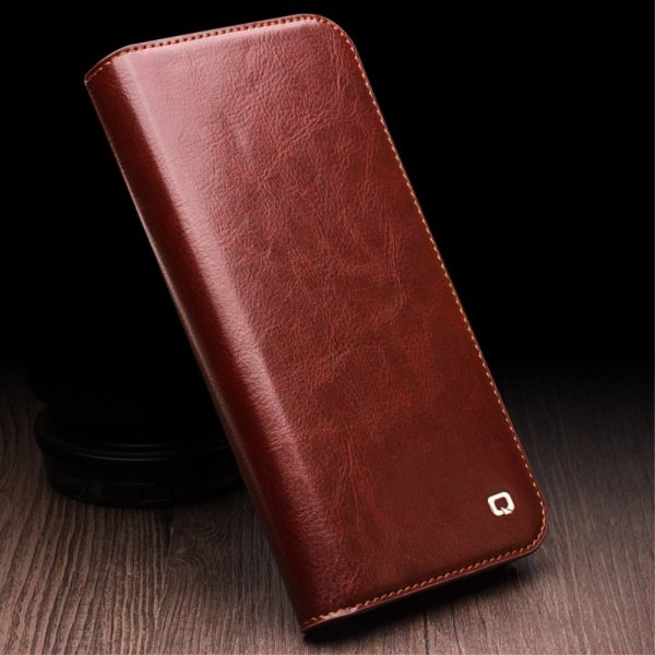 Qialino iPhone 15 Pro Max Fodral Äkta Läder Brun