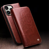 Qialino iPhone 15 Pro Max Fodral Äkta Läder Brun