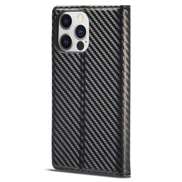 Lc.Imeeke iPhone 15 Pro Max Fodral Kolfibertextur Röd Stripe Vertical Svart