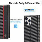 Lc.Imeeke iPhone 15 Pro Max Fodral Kolfibertextur Röd Stripe Vertical Svart
