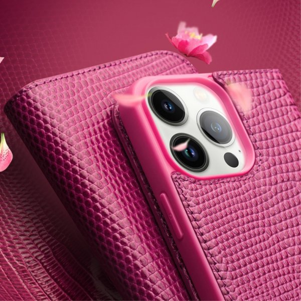 Qialino iPhone 15 Pro Max Fodral Krokodiltextur Rosa