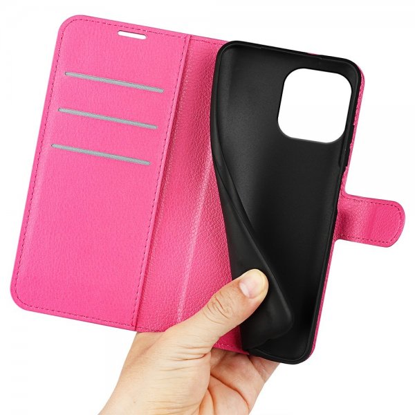 iPhone 15 Pro Max Fodral Litchi Magenta