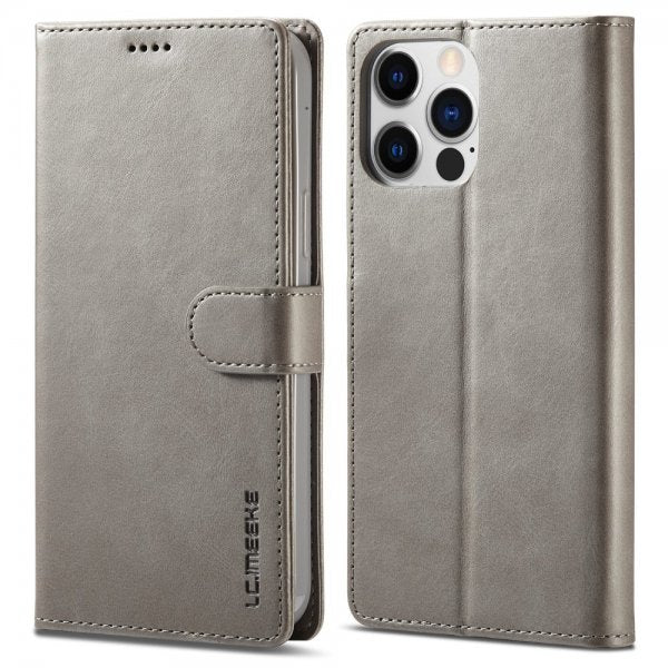 Lc.Imeeke iPhone 15 Pro Max Fodral med Kortfack Stativfunktion Grå