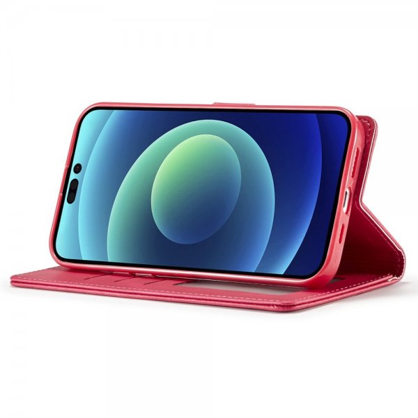 Lc.Imeeke iPhone 15 Pro Max Fodral med Kortfack Stativfunktion Magenta