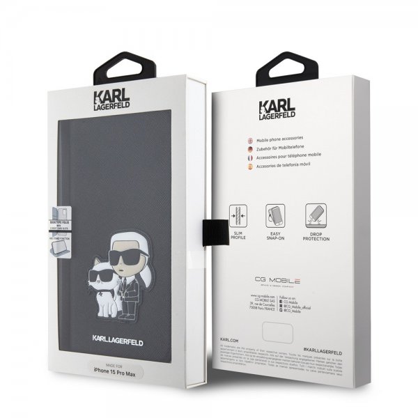 Karl Lagerfeld iPhone 15 Pro Max Fodral NFT Karl & Choupette Patch Saffiano Svart