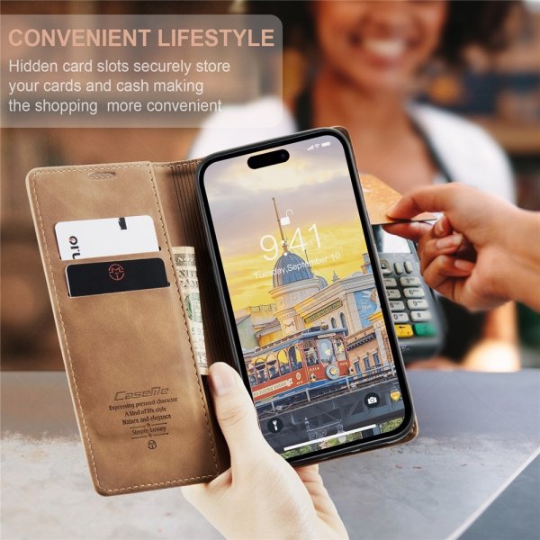 CaseMe iPhone 15 Pro Max Fodral Retro Flip Brun