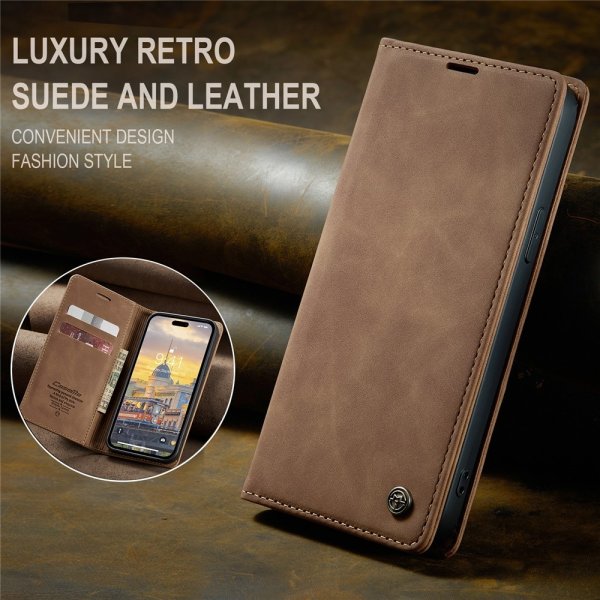 CaseMe iPhone 15 Pro Max Fodral Retro Flip Brun