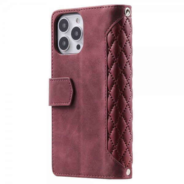 iPhone 15 Pro Max Fodral Rombmönster Dragkedja Röd