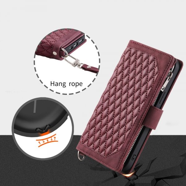 iPhone 15 Pro Max Fodral Rombmönster Dragkedja Röd
