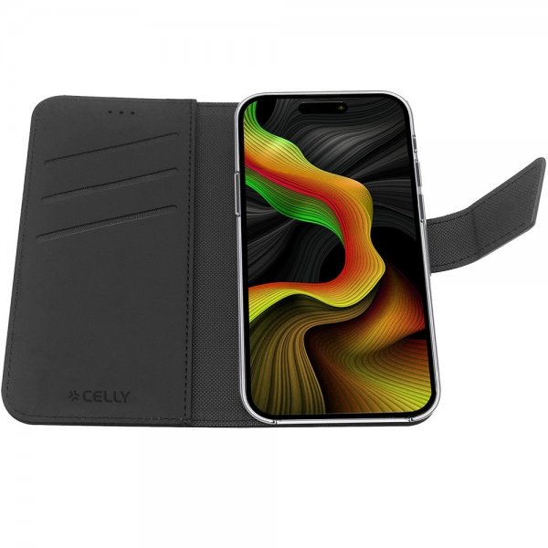 Celly iPhone 15 Pro Max Fodral Wally Wallet Case Svart