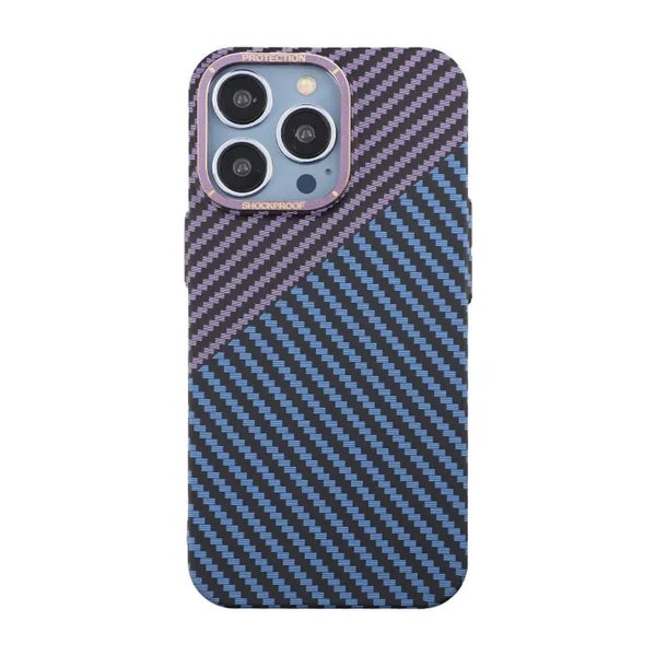 iPhone 15 Pro Max Skal Kolfibermönster Blå Lila