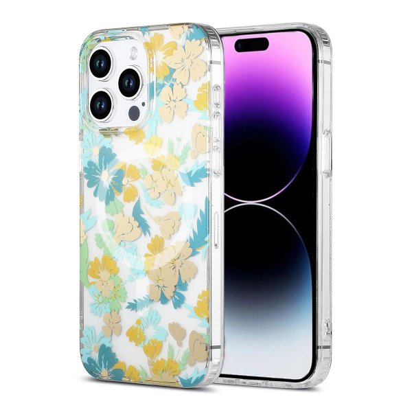 iPhone 15 Pro Max Skal Blommönster MagSafe Turkos