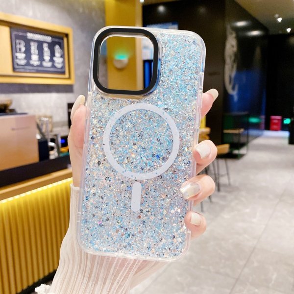 iPhone 15 Pro Max Skal Glitter MagSafe Blå