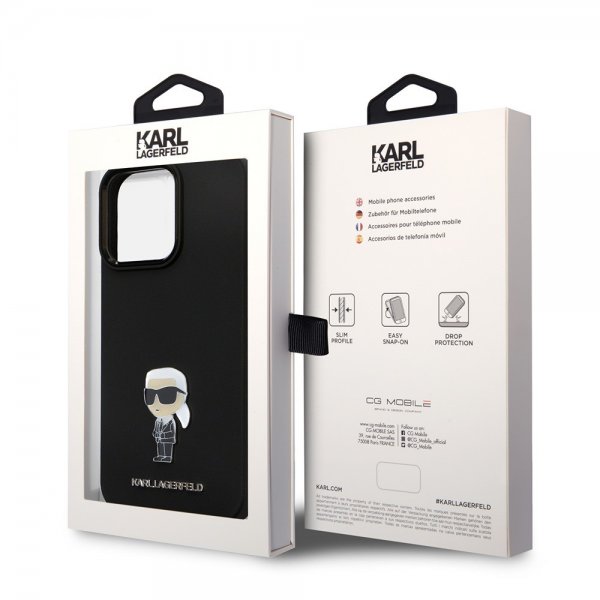 Karl Lagerfeld iPhone 15 Pro Max Skal Ikonik Metal Pin Svart