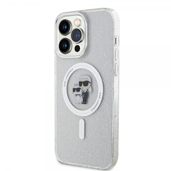 Karl Lagerfeld iPhone 15 Pro Max Skal Karl & Choupette Glitter MagSafe Transparent