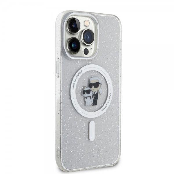 Karl Lagerfeld iPhone 15 Pro Max Skal Karl & Choupette Glitter MagSafe Transparent