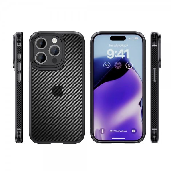 Ipaky iPhone 15 Pro Max Skal Kolfibermönster Svart