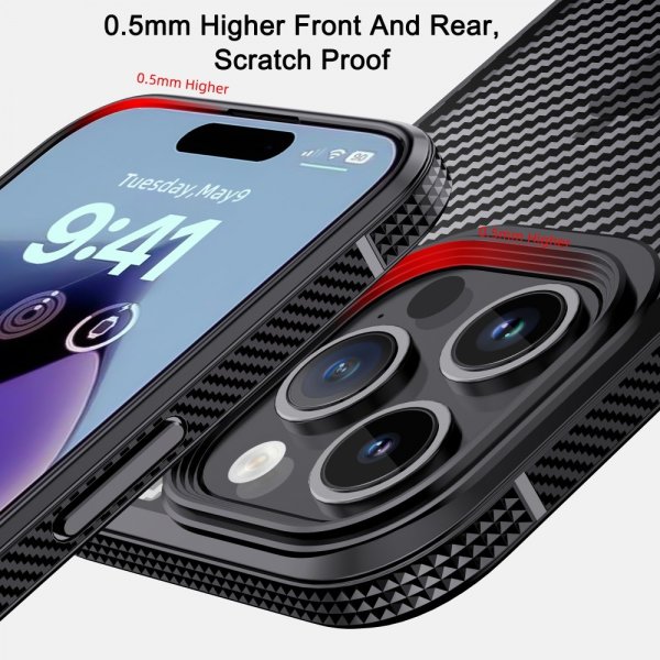 Ipaky iPhone 15 Pro Max Skal Kolfibermönster Svart