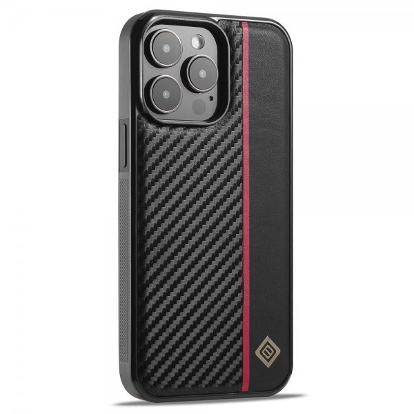 Lc.Imeeke iPhone 15 Pro Max Skal Kolfibertextur Röd Stripe Svart