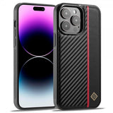 Lc.Imeeke iPhone 15 Pro Max Skal Kolfibertextur Röd Stripe Svart