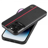 Lc.Imeeke iPhone 15 Pro Max Skal Kolfibertextur Röd Stripe Svart