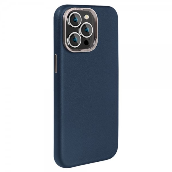 X-Level iPhone 15 Pro Max Skal Lädertextur MagSafe Blå