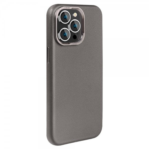 X-Level iPhone 15 Pro Max Skal Lädertextur MagSafe Grå