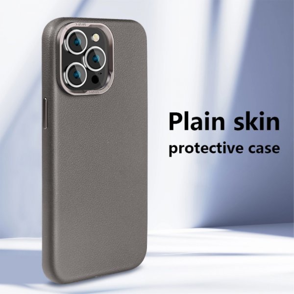 X-Level iPhone 15 Pro Max Skal Lädertextur MagSafe Grå