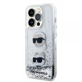 Karl Lagerfeld iPhone 15 Pro Max Skal Liquid Glitter Karl & Choupette Silver